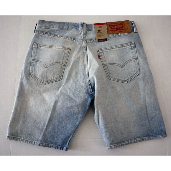 Levi's 501 (365120158) Men's Sz 34 Blue Hemmed Stretch Button Fly Denim Shorts - Picture 2 of 9